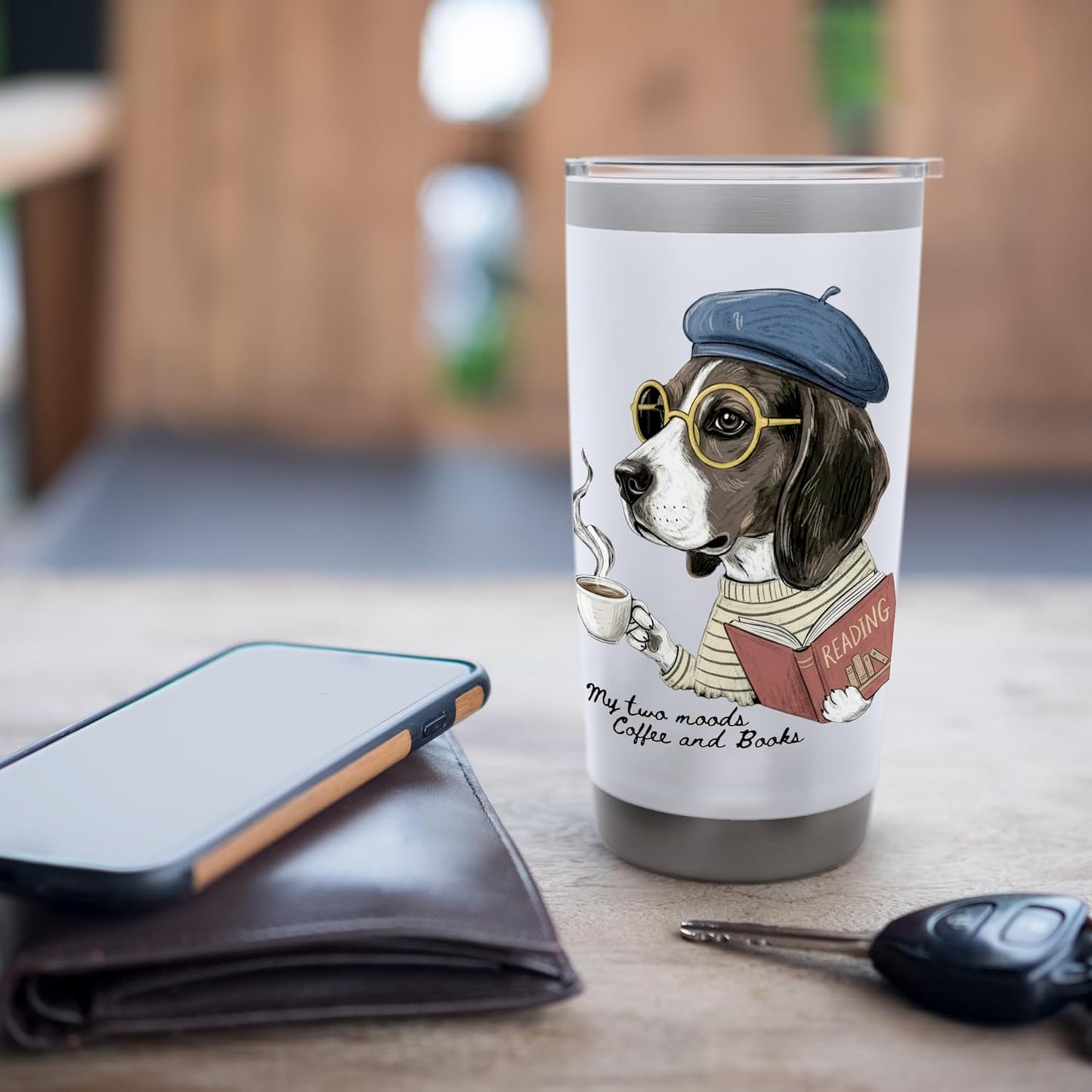Dog Reading Book Coffee Dark Academia Intellectual Reader Stainless Steel Insulated Tumbler