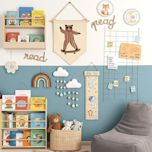 Nursery Baby Room Reading Room Door Decoration-Baby,Shower,Birthday Christmas Gift for Boy Girl Kid Teen-Canvas Hanging Flag Banner Pennant Wall Sign Decor-Skateboarding Bear