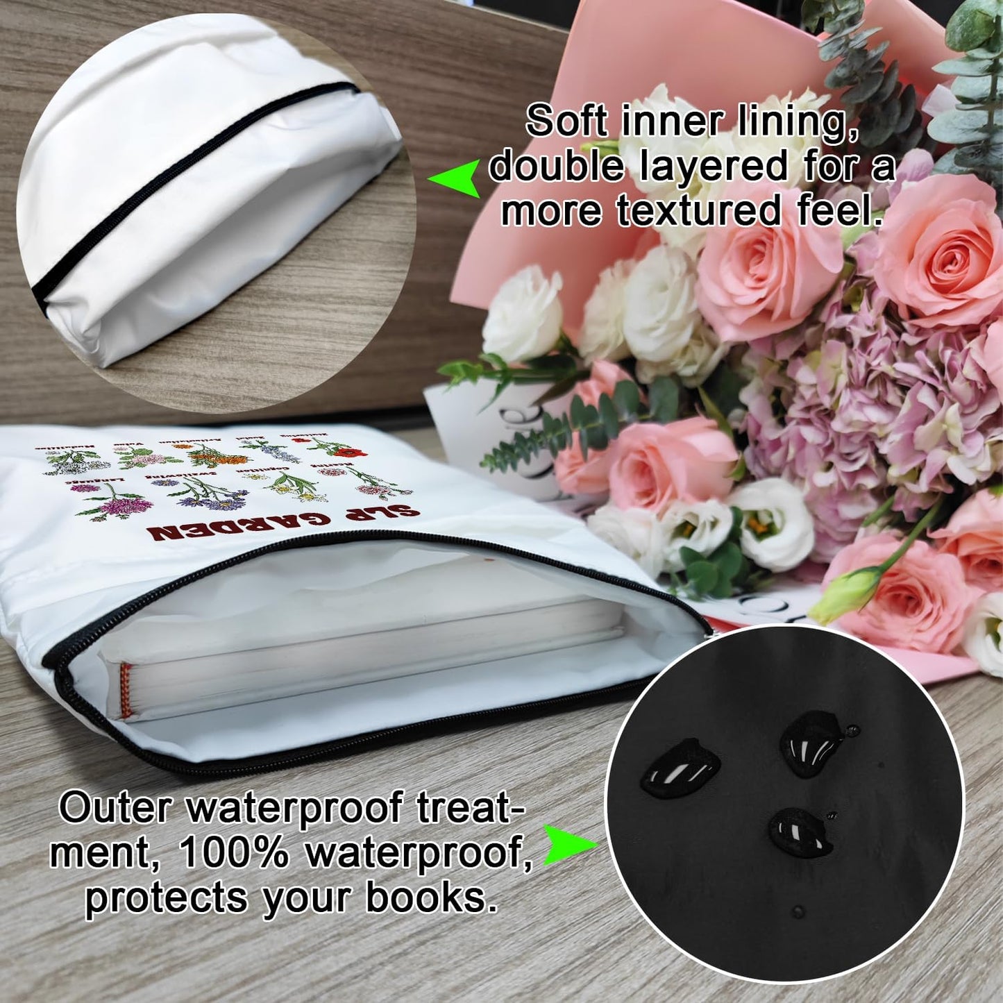 Book Sleeve with Zipper, Book Sleeve for Book Lovers, The Reader Tarot Card Book Sleeves, Book Pouch Kindle Protector, Gifts for Women Teacher Librarian Bookworm Bookish (White-B, Large)