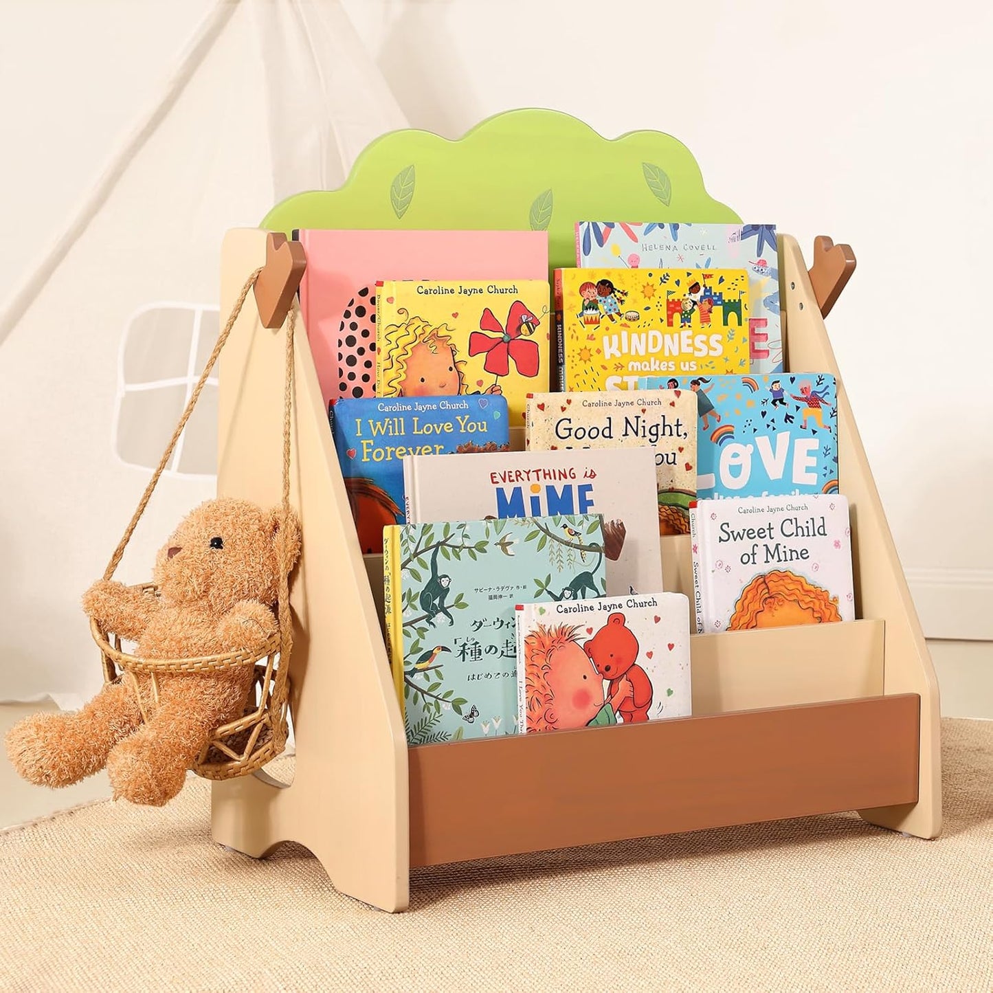 OOOK Montessori Bookshelf for Kids, Premium Pine Baby Bookshelf, Front Facing Toddler Bookcase for Nursery, Playroom, Classroom