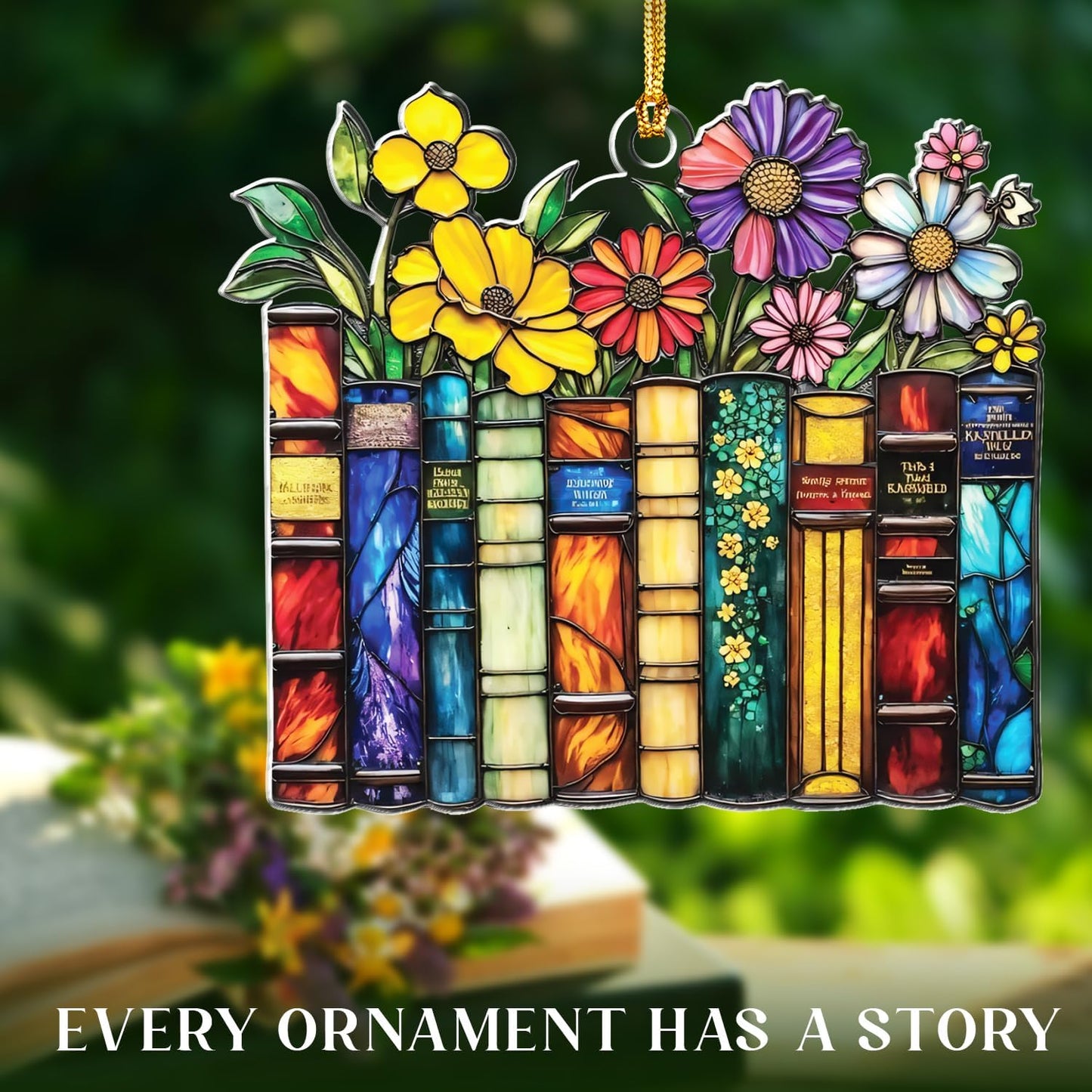 Stained Glass Effect Book Ornament - New Year Gift for Lovers, Mom, Dad, Kid, Bookshelf Decor - Bookish Gifts for Librarian, Readers - Acrylic Book New Year Gift - Books Club Gift