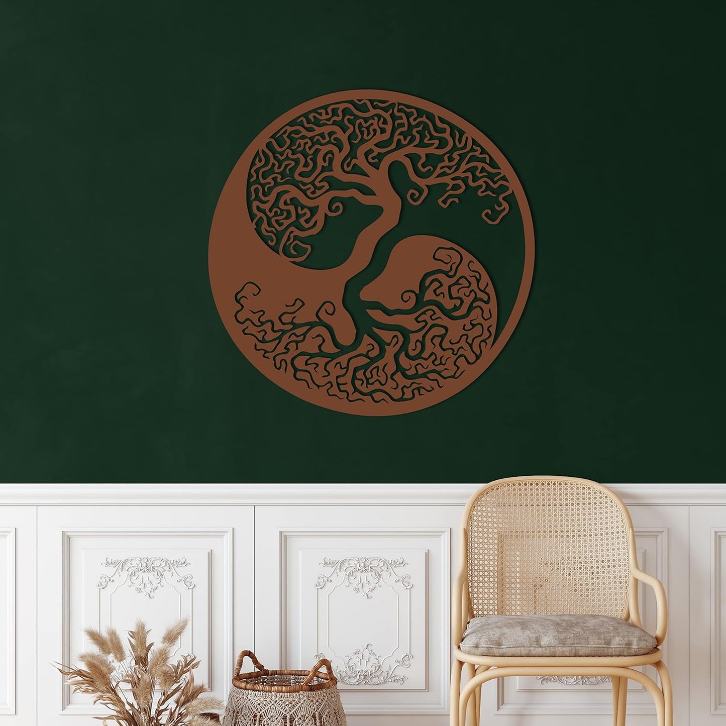 Metal Wall Decor, Family Tree Ying Yang , Home Living Room Decor, Wall Sign, Metal Wall Art, Interior Decoration, Indoor Outdoor Hangings, Bronze (90x90cm)