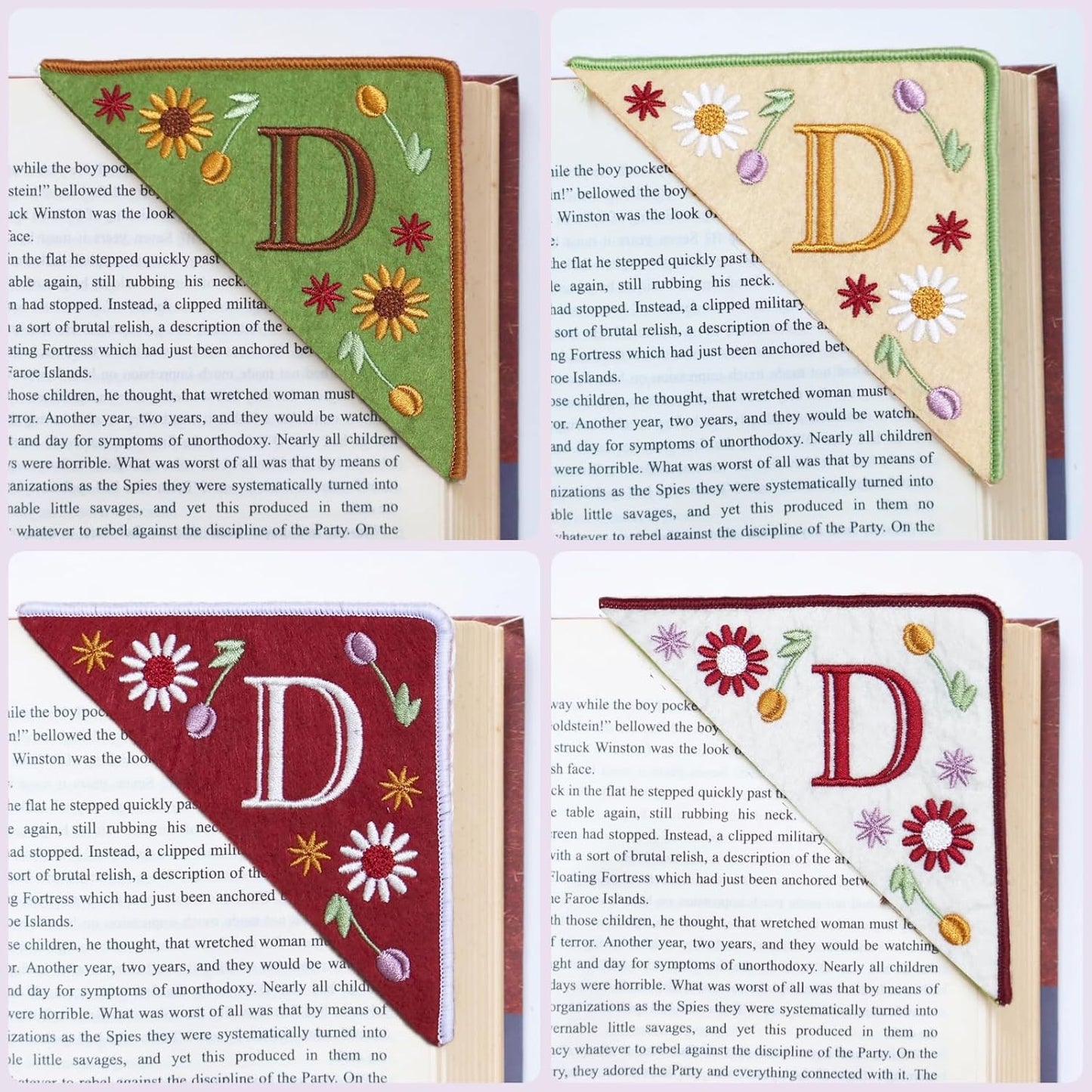 Personalized Embroidered Corner Mark, 4 Pack, Finished Initial Felt Bookmark Corner, Gift for Book Lover