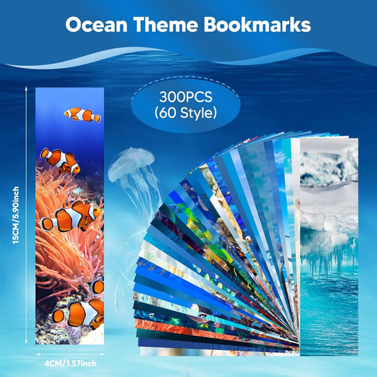 300PCS Ocean Bulk Bookmarks for Kids Classroom 60 Designs Cool Ocean Bookmark Cute Book Mark Double Sided Bookmark for Book Lovers Students Children Rewards Gifts