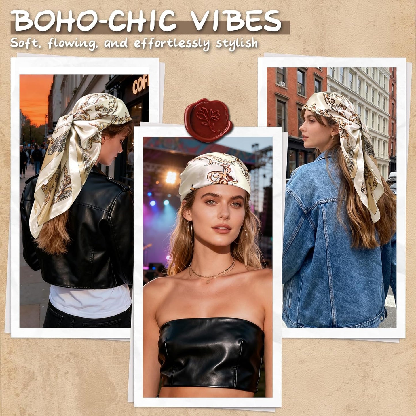 Large Square Head Scarf Bandana - 35" Satin Hair Scarf for Women Like Silk Scarf Fashion Hair Wrapping