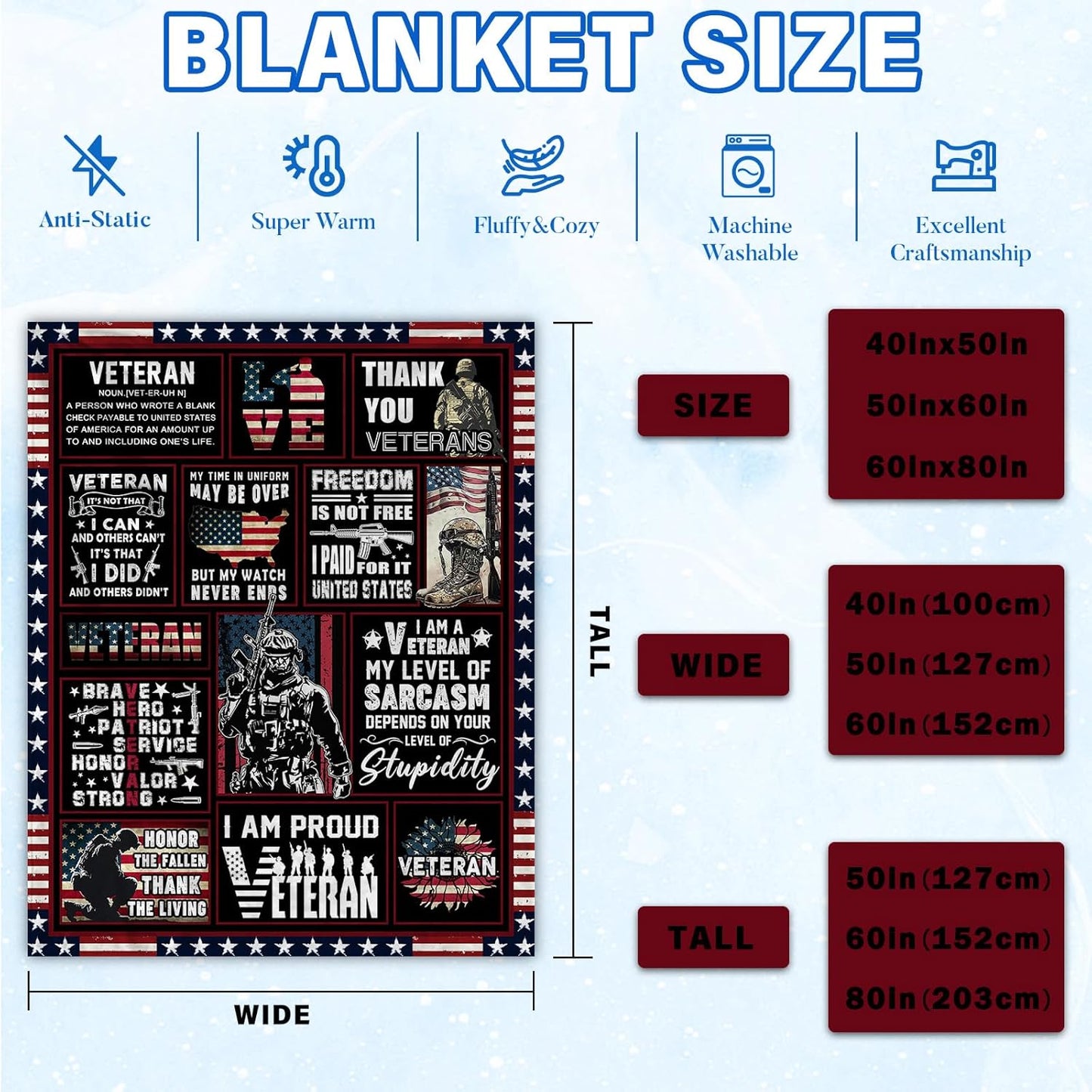 Veteran Gifts for Men Dad Husband, Fathers Day Birthday Retirement Gifts for Veterans, Navy/Army/Air Force Veteran Gifts, Hard Head Veterans Blanket 50"x60"