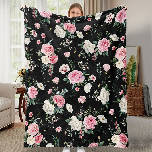Floral Throw Blanket Botanical Flower Blanket Ultra Soft Flannel Fleece Throw Blankets Lightweight Cozy Fluffy Plush Blankets for Bed Couch Sofa 50"X60"