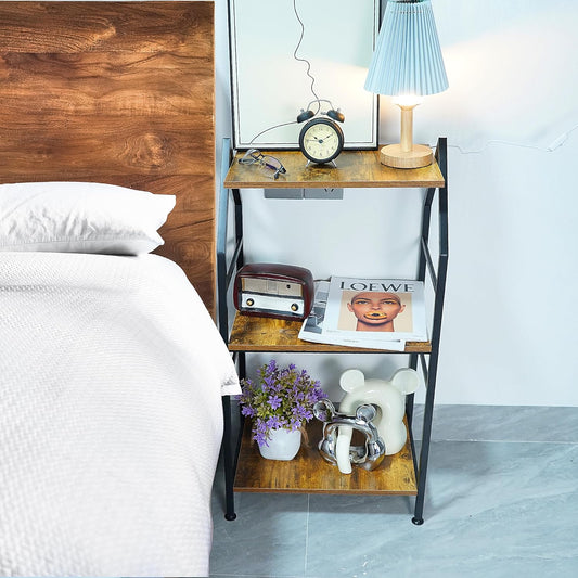 Bookshelf, 3 Tier Industrial Small Bookcase, Metal Narrow Book Shelf, Book Case Book Storage Organizer for Living Room, Bedroom, and Home Office - Rustic Brown