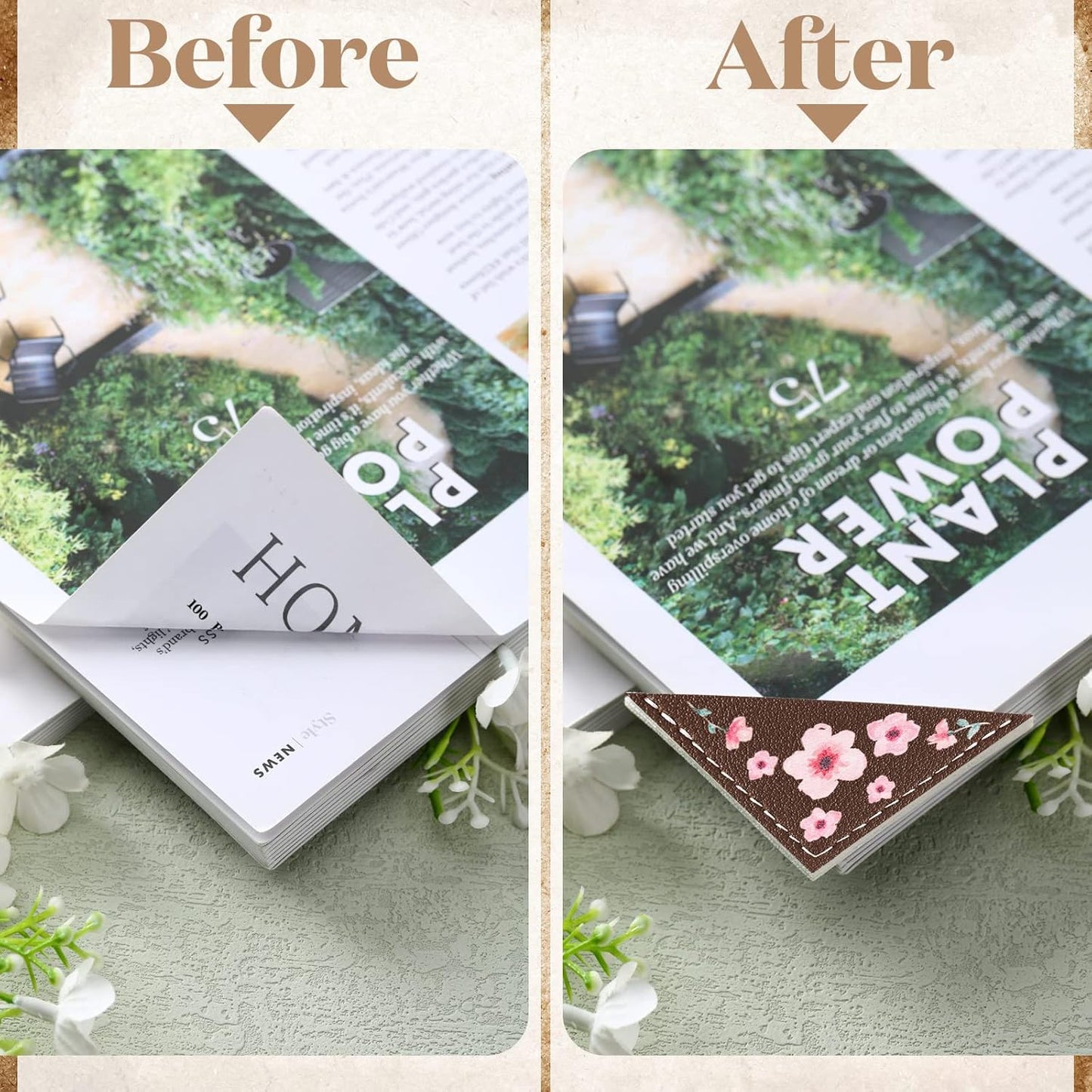 12 Leather Corner Bookmark Book Club Gifts for Women Accessories for Reading Books Lover Cute Book Reading Gifts Lovers Floral Print Triangle Bookmark(Flower)