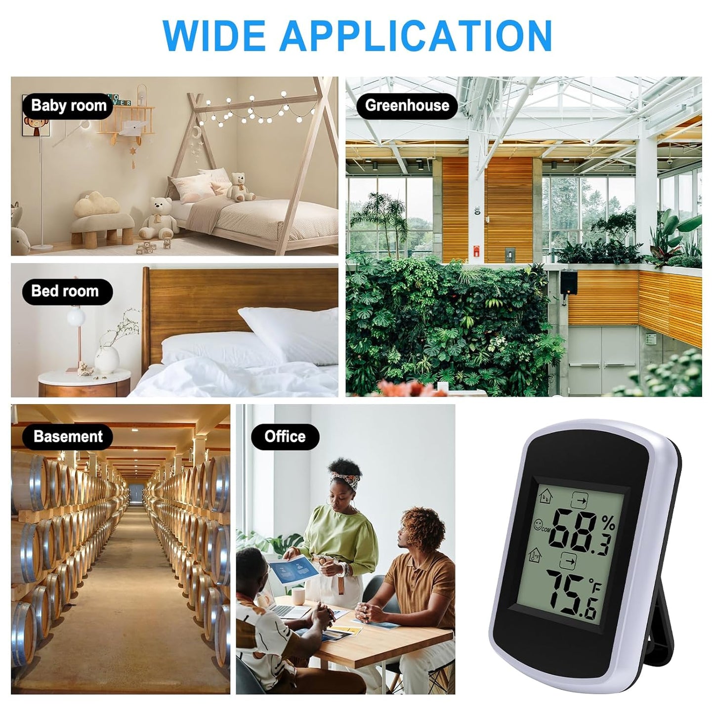Urageuxy Digital Hygrometer Thermometer, Temperature Humidity Monitor with Fahrenheit Only, Indoor Temperature Gauge and Humidity for Home, Office, Bedroom, Baby Room, Kitchen, Greenhouse