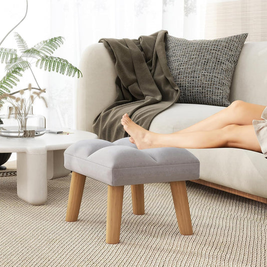 YMYNY Footstool, Small Ottoman Stool Chair with Wooden Legs, Modern Padded Sofa Seat Foot Rest Stool, Sofa Footrest for Living Room Entryway 15.74" D×11.81" W×10.62" H Grey UHBD032G