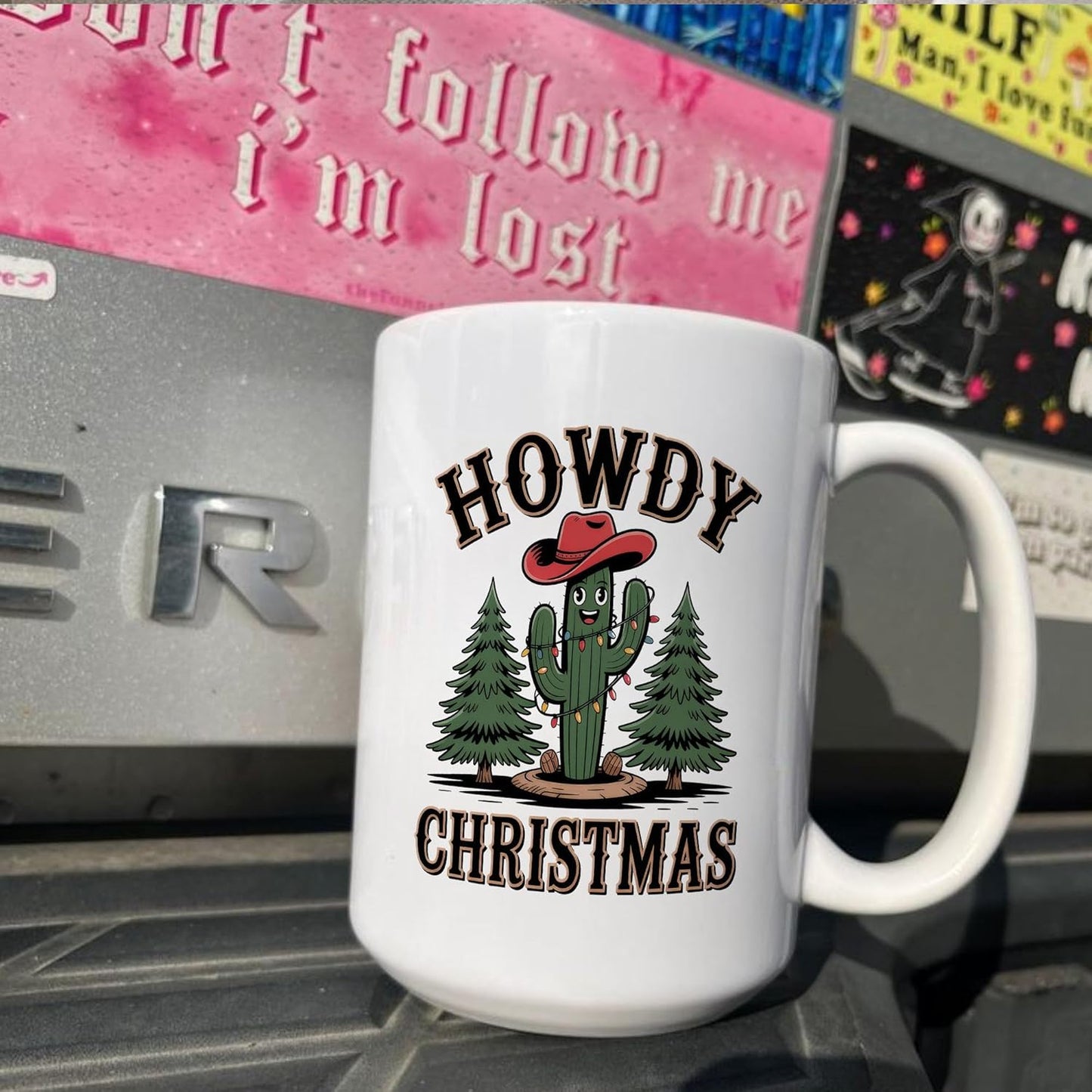 Rustic Howdy Christmas Western Cactus White Mugs, 11oz 15oz Drinking Cups, Kitchen Décor, Gifts For Book Lovers