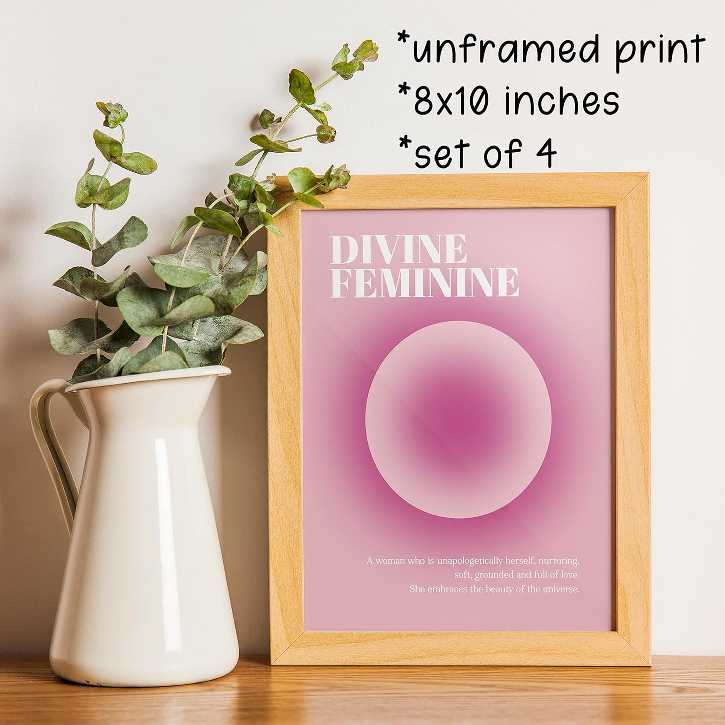 KEUSPI Pink Wall Decor Dorm Daily Affirmations Pink Aesthetic Room Decor Heart Divine Feminine Trust Aura Energy Gradient Wall Art Poster Prints for College Dorm Decor,Spiritual Decorations Posters Unframed 8x10 Set of 4