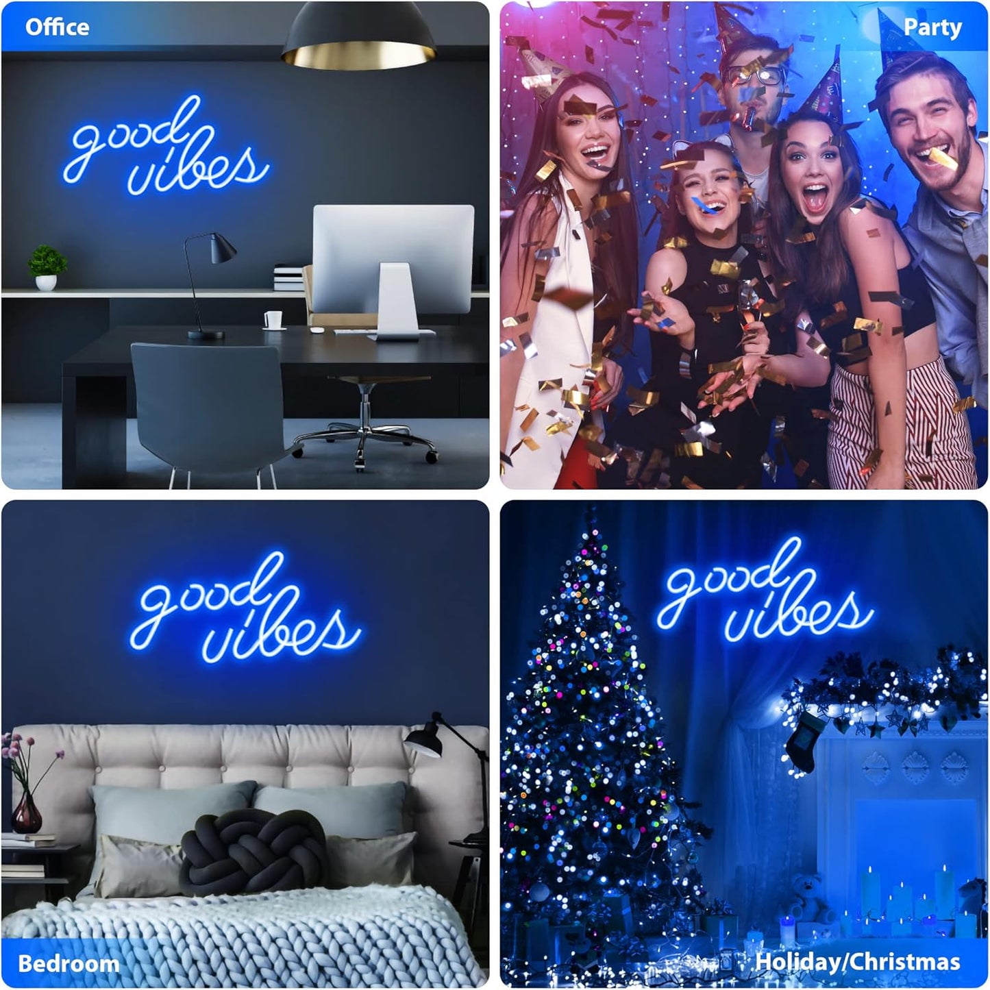 Blue Good Vibes Neon Sign - LED Neon Signs for Wall Decor, Neon Lights for Bedroom, Neon Wall Signs (16.1 x 8.3 inch)