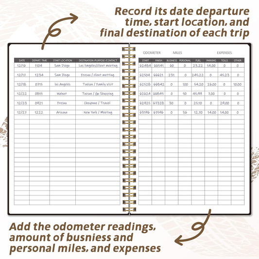 Auto Mileage Log Book for Taxes, Vehicle Maintenance Log Book, Mileage Tracker for Car, Spiral Bound Mileage Log Book for Expense Rocord Notebook, 5.9"x 8.6", Black