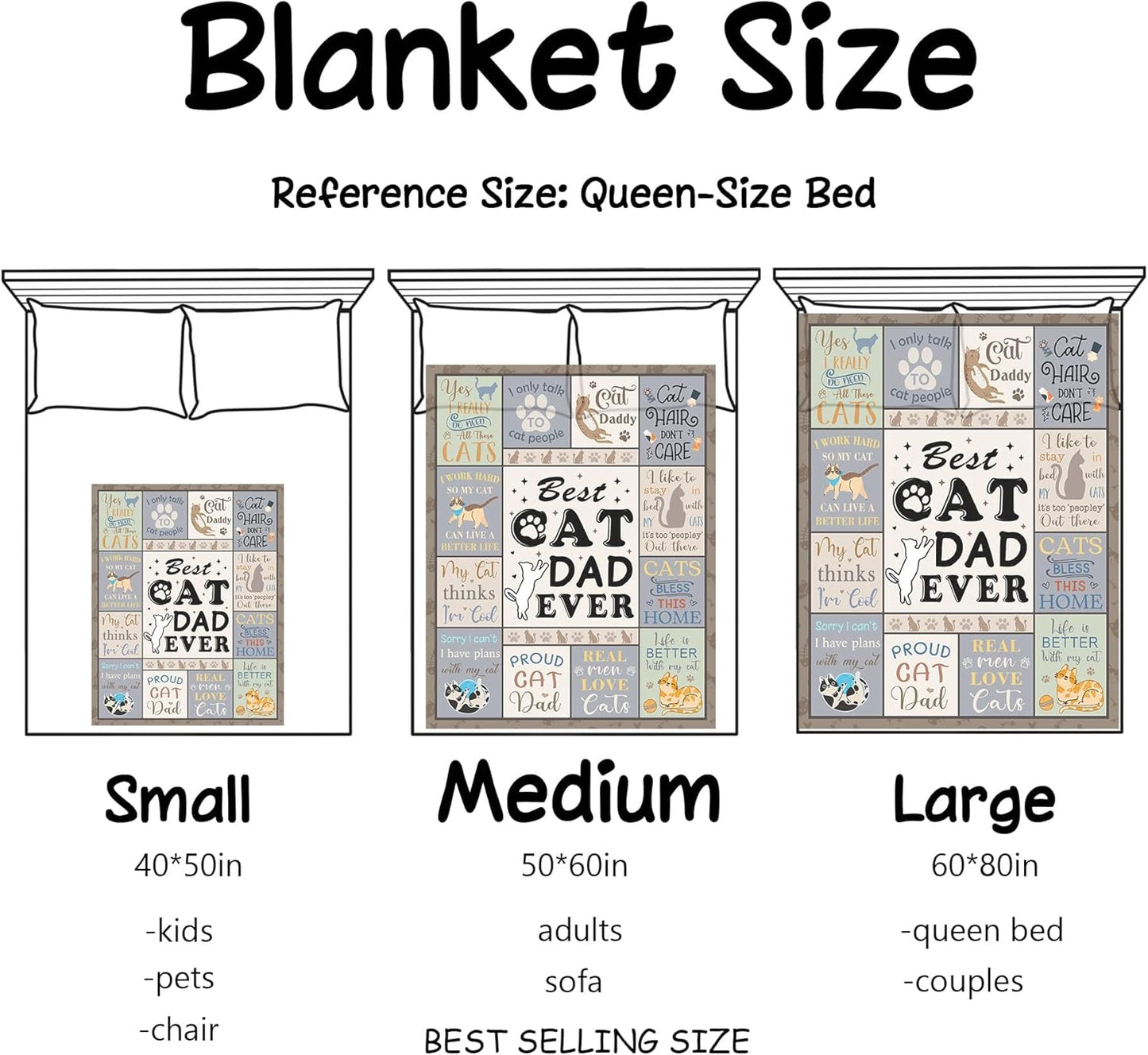 XALAZY Cat Dad Gifts for Men Blanket 50" X 60", Cat Dad Gifts for Dog Lovers& Owners, Best Cat Blanket Throw