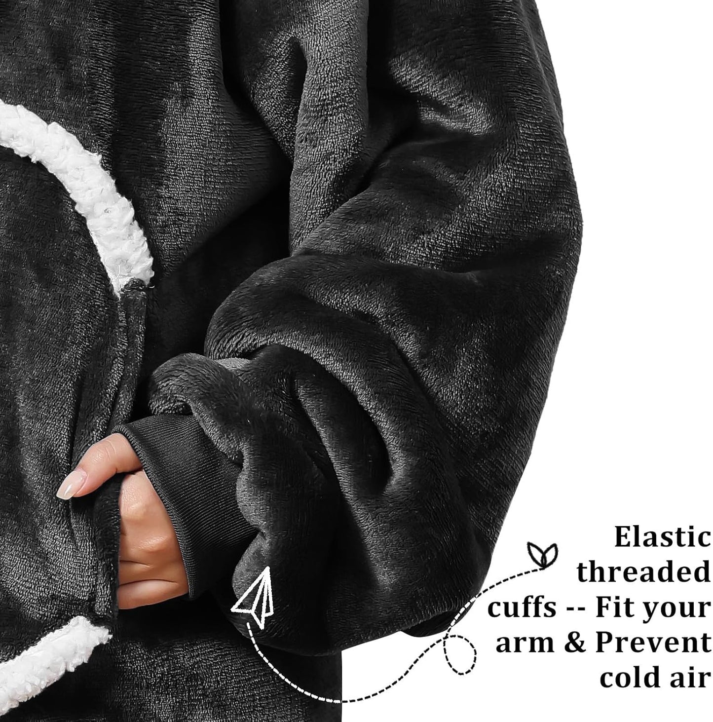 Oversized Wearab Blanket Hoodie, Cozy Flannel Blanket with Sleeves and Zipper for Women, Mens, Teens