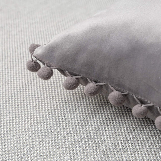 Grey Throw Pillow Covers 12 X 20 Decorative Pom-poms Soft Velvet Solid Lumbar Cushion Covers for Sofa Couch Bedroom Car, Pack of 2