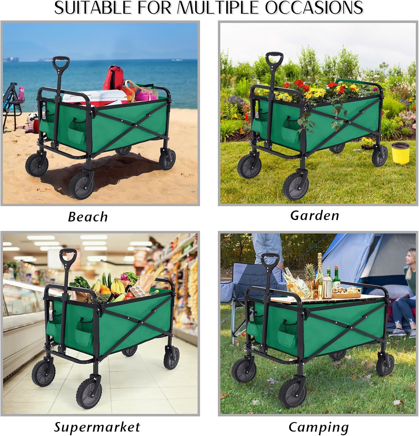 ABCCANOPY Folding Collapsible Utility Wagon Cart Outdoor Garden Shopping Camping Cart, Green