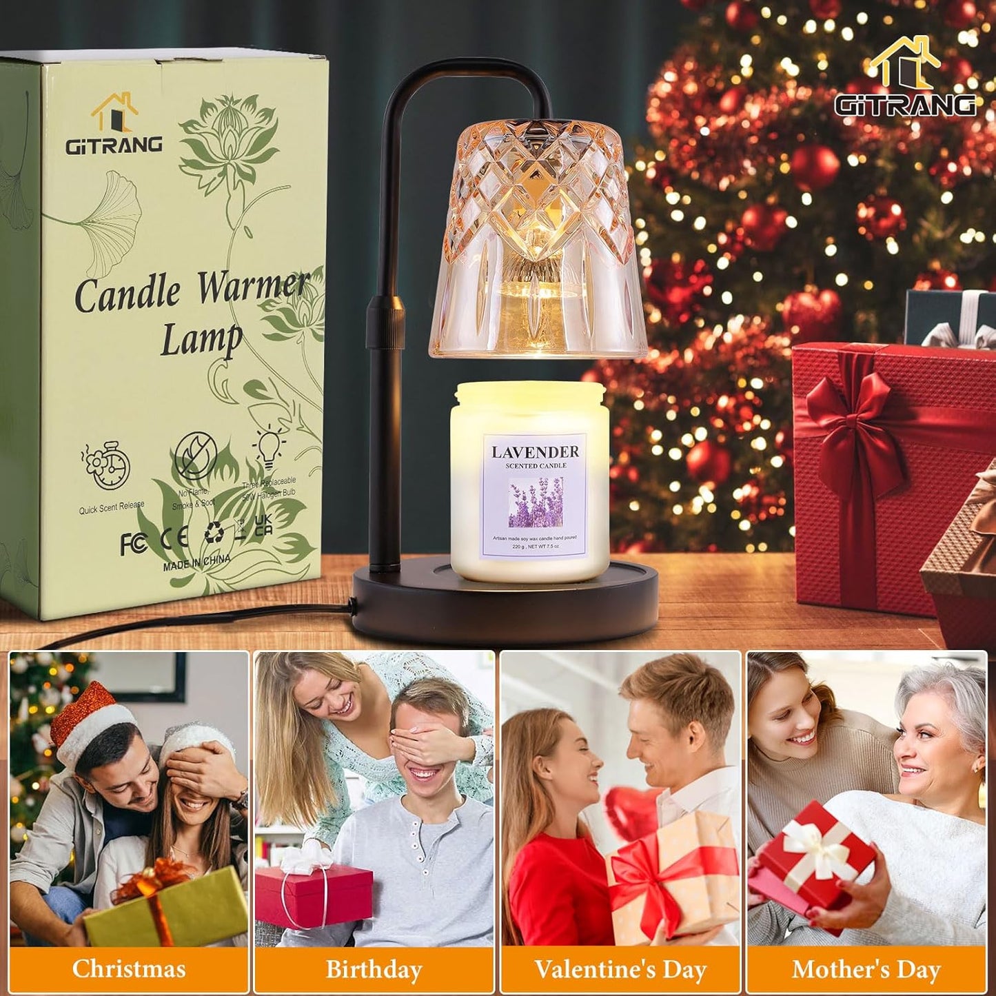Candle Warming Lamp with Timer Dimmer,House Warming Gifts New Home Decor, Birthday Gifts for Women Mom,Height Adjustable Wax Melts Warmer for Jar Candles with 3 Bulbs,Mother's Day Gifts Decor Lamp
