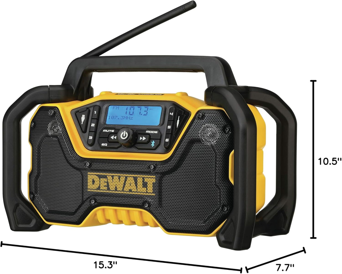 DEWALT 12V/20V MAX Portable Bluetooth Radio, Cordless, 100 ft Range, 3.5” Subwoofers, Jobsite (DCR028B)