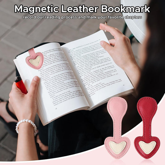 2Pcs Magnetic Leather Bookmark Cat, Heart Magnetic Pen Holder Book Marks Clip Gift for Cat Lover Magnet Page Clips for Women Men Reader Teachers Book Lovers Writer