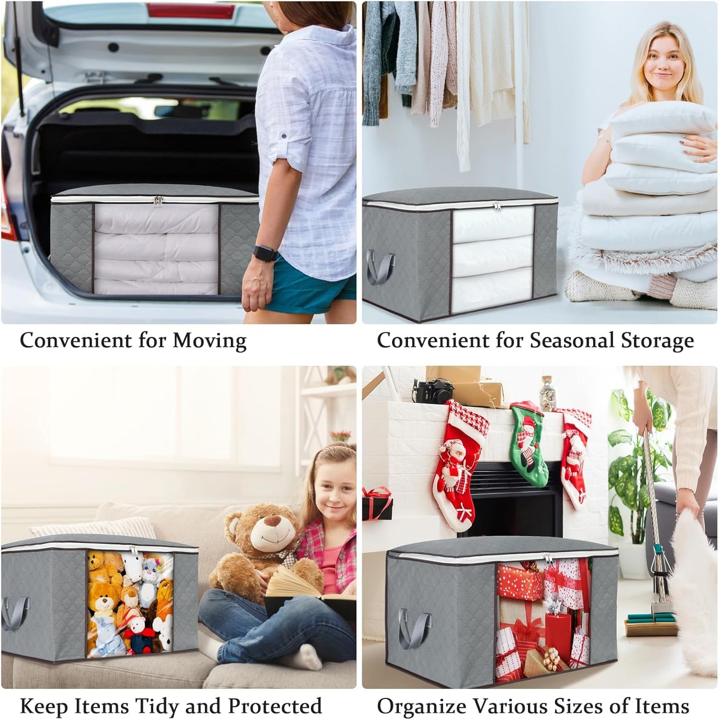 combocube 3 Pack Closet Organizers and Storage Containers, Clothes Storage Bins, Storage Bags with Large Clear Window & Handles for King Comforter, Pillow, Quilt, Bedding, Clothes