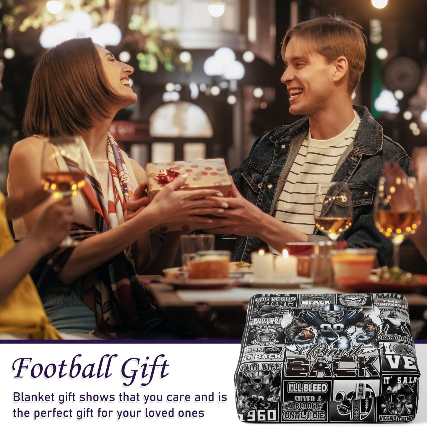 Football Throw Blanket Gifts - Sport Team Player Gift for Men, Christmas Birthday Sports Gifts for Boys Football Coach Fan Lovers, Black White Skeleton Cozy Flannel Throw Blanket 59"X 51"