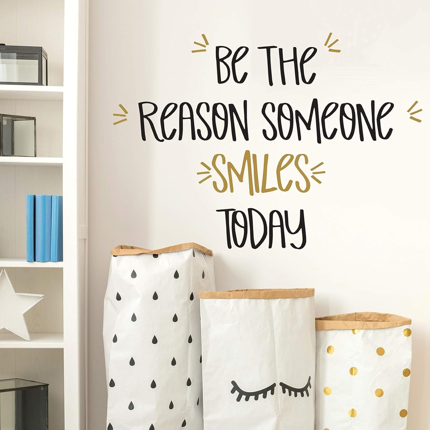 Paper Riot Co. Inspirational Wall Stickers Be The Reason Someone Smiles Today Positive Motivational Removable Adhesive Decals for Classroom Kids Room Nursery Bedroom Home Decor