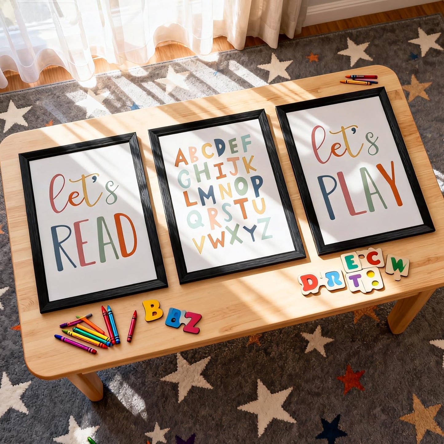 3 PCS Alphabet Numbers Framed Playroom Wall Decor, 16x11 Classroom Must Haves Kids Art Alphabet Poster, Educational ABC Wall Decor for Nursery, Classroom, Boy Girl Room, Black