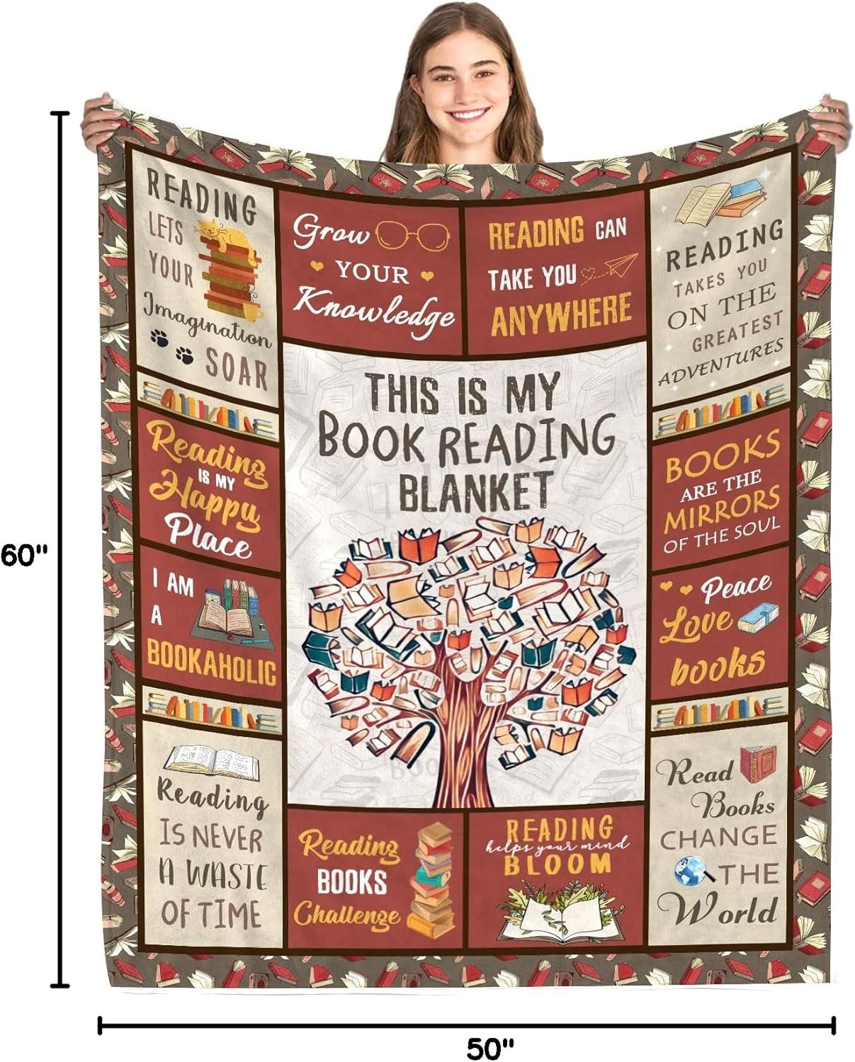 Book Lovers Gifts Blanket, Gifts for Books Lover Women, Reading Blanket for Books Lover, Librarian Present for Women Ideas Christmas Birthday Graduation, Book Club Gifts, Best Bookworm Gifts 50 x 60in
