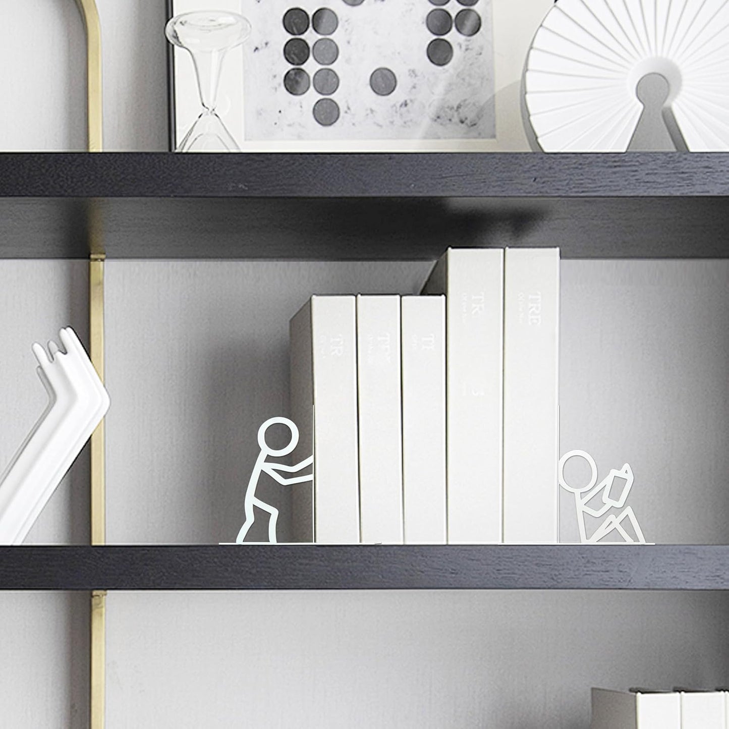 Metal Unique Office Desk Bookends Bookends Decorative Cute Book Ends Reading Decor Bookshelf Decor for Office School Library Bedroom, Book Lovers Gift(White)