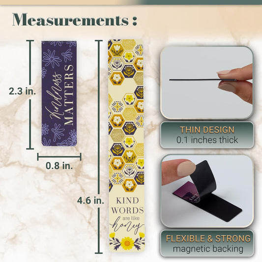 Christian Art Gifts Colorful Inspirational Magnetic Scripture Bookmark Set for Women: Kind Words are Like Honey Themed Navy Blue & Yellow Multicolor Floral Theme for Books, Bibles, Papers, Set of 6