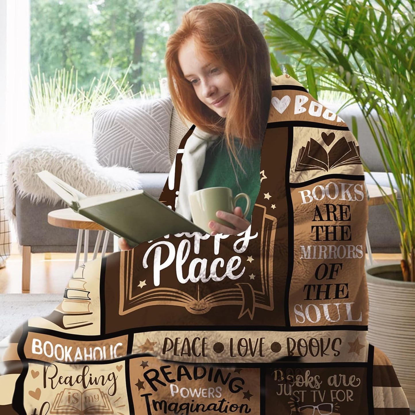 Book Lovers Gifts Flannel Throw Blanket, This is My Happy Place Gift for Reader, Reading Birthday Ideas, Book Club Librarian Blanket for Bookworm Bookish 50"x60"