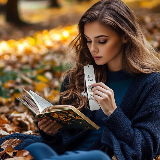 Book Marks for Reading Women Metal Halloween Bookmark - Skeleton Horror Bookmarks for Book Lovers, Just One More Chapter Steel Book Mark