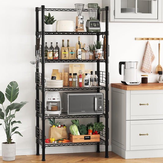 FUTASSI Metal Storage Rack, Storage Organizer Shelves for Kitchen, Bathroom, Living Room, Balcony and Garage, 5 Tiers Narrow Bookshelf, 21.2" W x 9.4" D x 59.2" H, Load 400lbs, Black