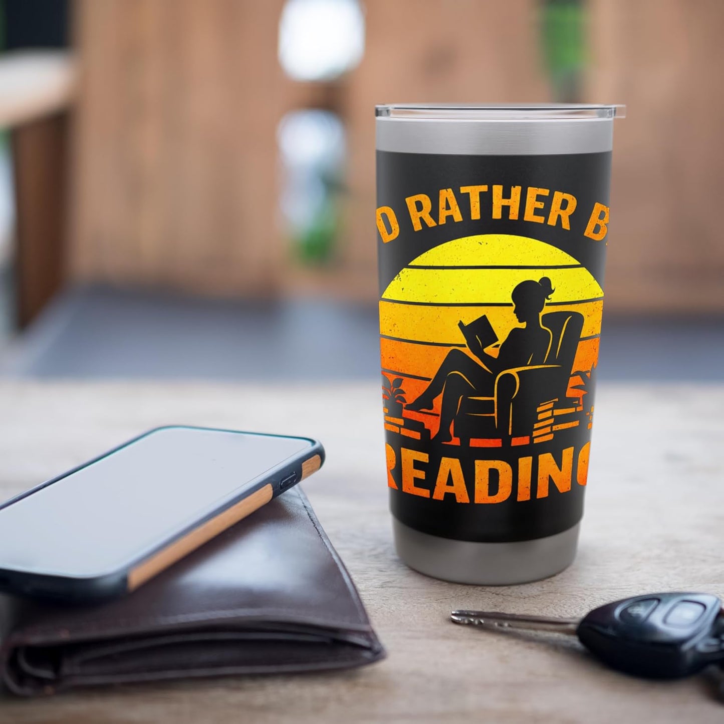 I'd Rather Be Reading Funny Retro Book Lover Bookworm Stainless Steel Insulated Tumbler