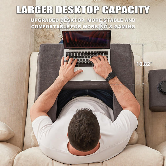 Lap Desk Pillow for Laptop, Large Reading Pillow for Adult, Arm Rest Pillow with Cup Holder, Memory Foam Bed Desk for Working, Gaming, Reading, Laptop Desk for Couch Bed Floor(Grey)