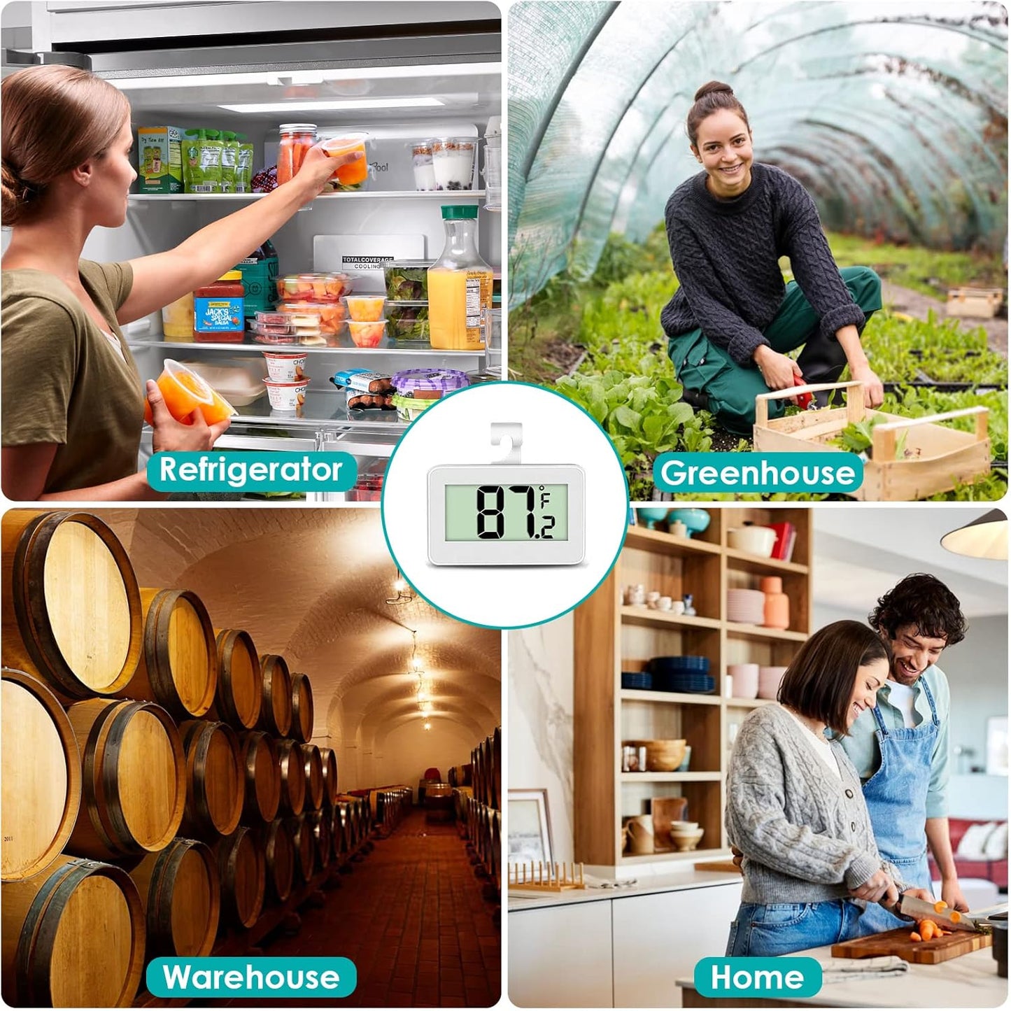 4 Pack Digital Refrigerator Thermometer, Waterproof Freezer Room Thermometer,High Precision Fridge Alarm Thermometer with Hook for Kitchen Home, °C/°F Convertible