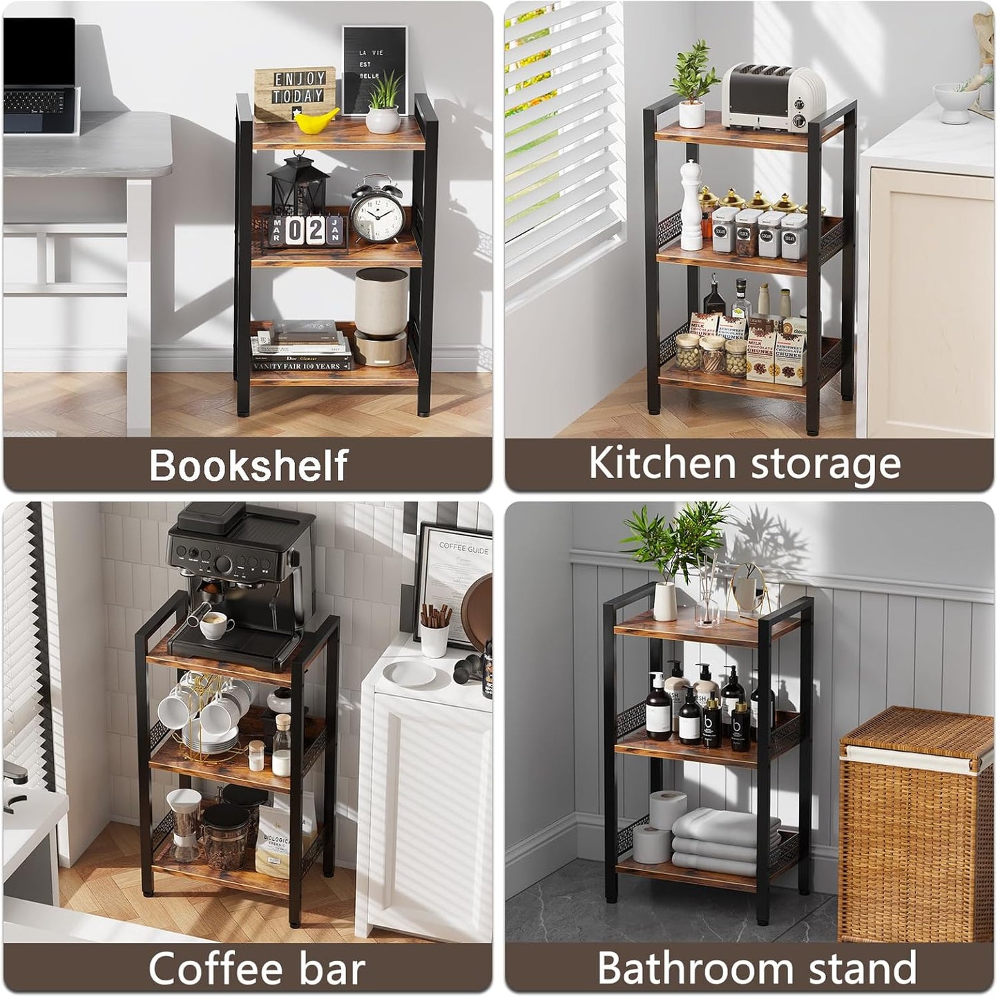 3-Tier Book Shelf, Bookcase with a Back Panel, Storage Shelves for Bedroom, Living Room & Home Storage (Brown Black)