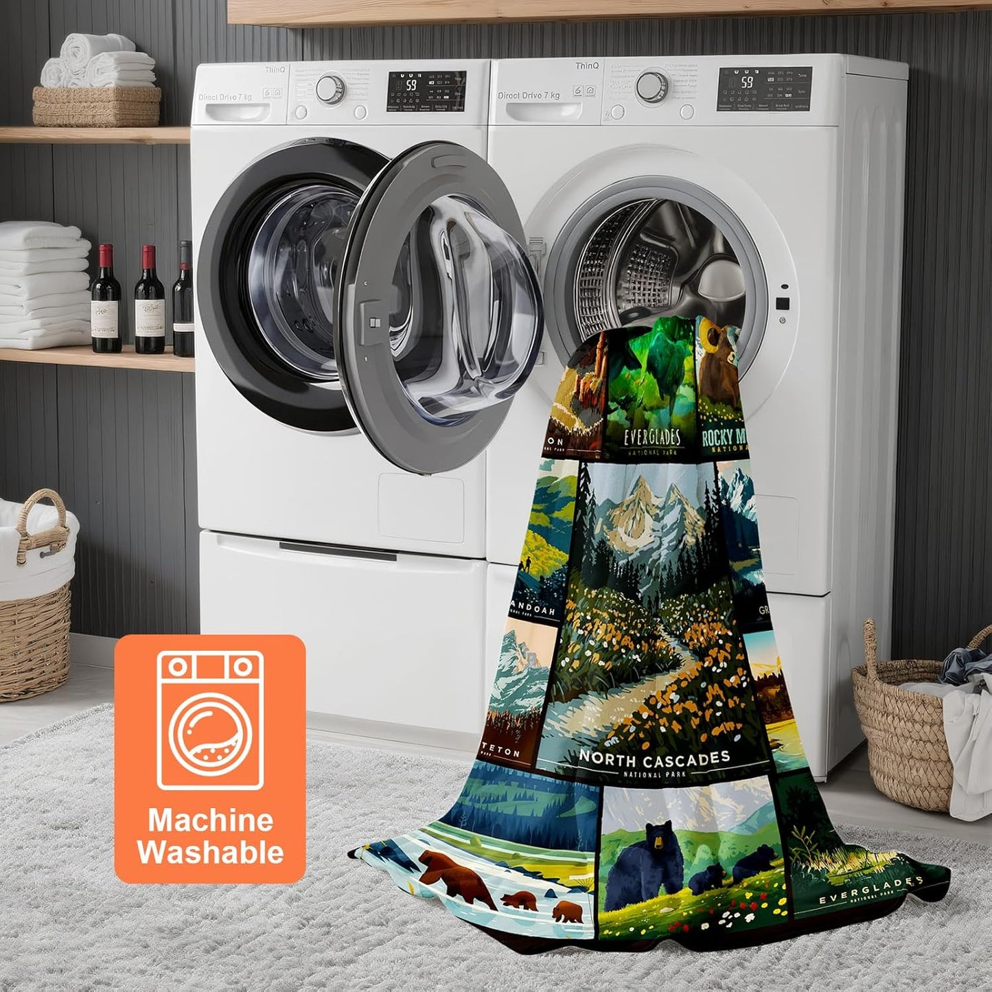 National Park Blanket, Natural Scenery Flowers Forest Bear Animal Combination Bedroom Travel Living Room Sofa Cover Blanket for Kids Boys Girls Teens Adults 50 x 40 Inch