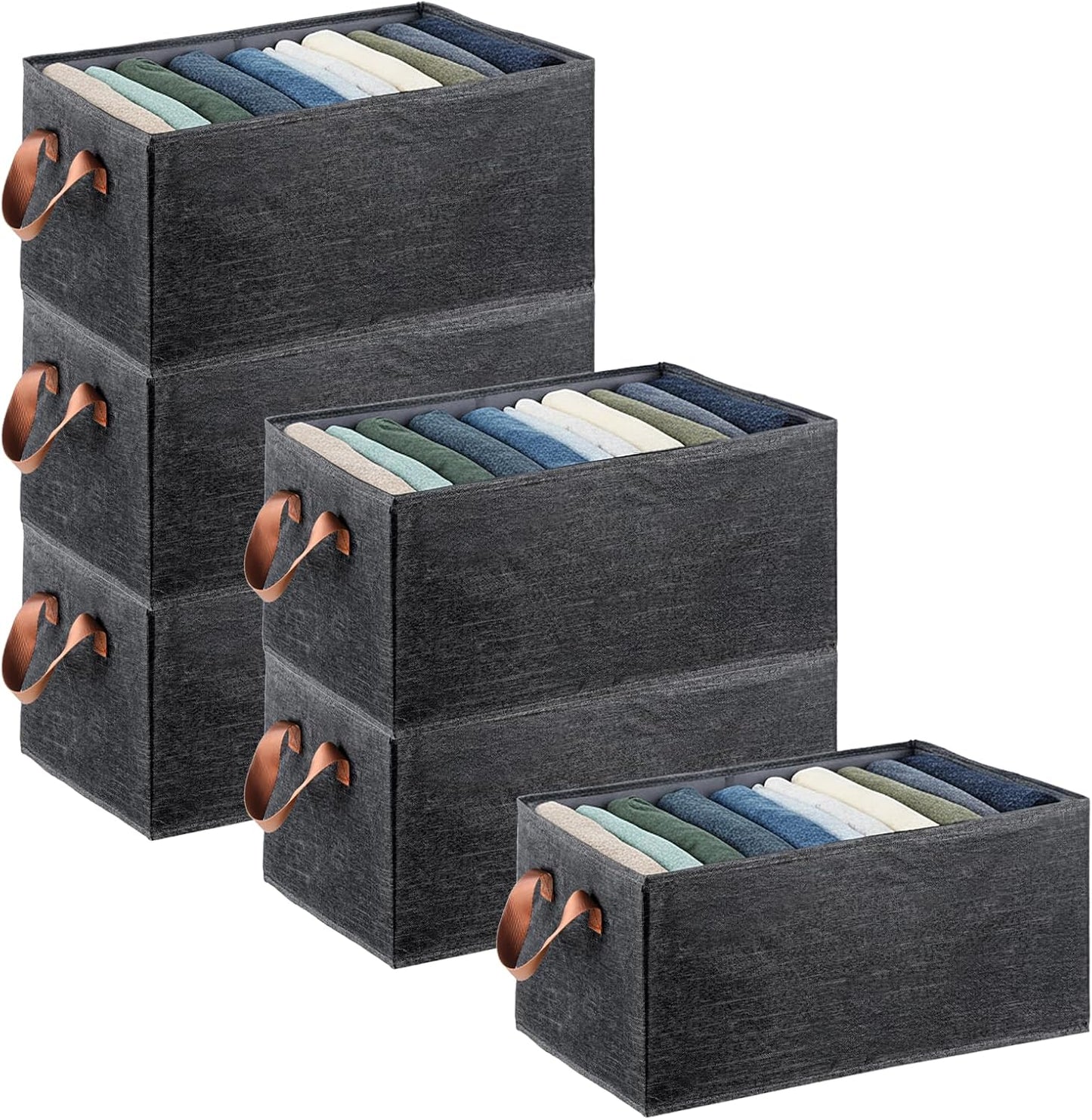 6PCS Fabric Storage Cubes Organizer with Handles, 18.5 x 10.6 x 7.9 Foldable Large Capacity Closet Storage Bins Boxes Sturdy Shelves Basket for Clothing Sheets Toys Books DVD