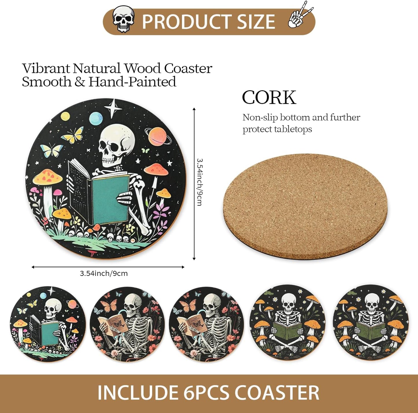 Book Club Gifts Bulk for Book Lovers,6 Pcs Book Theme Wooden Coaster for Mug Cup Tumbler,Library Decor,Cool Book Stuff for Bookworms Nerd Readers Friend Men Or Women