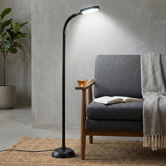Lavish Home Adjustable Floor Lamp for Bedroom - Full Spectrum Natural Sunlight Lamp for Office with Bendable Neck for Reading Light, Craft, Studying, and Esthetician Light - (Black)