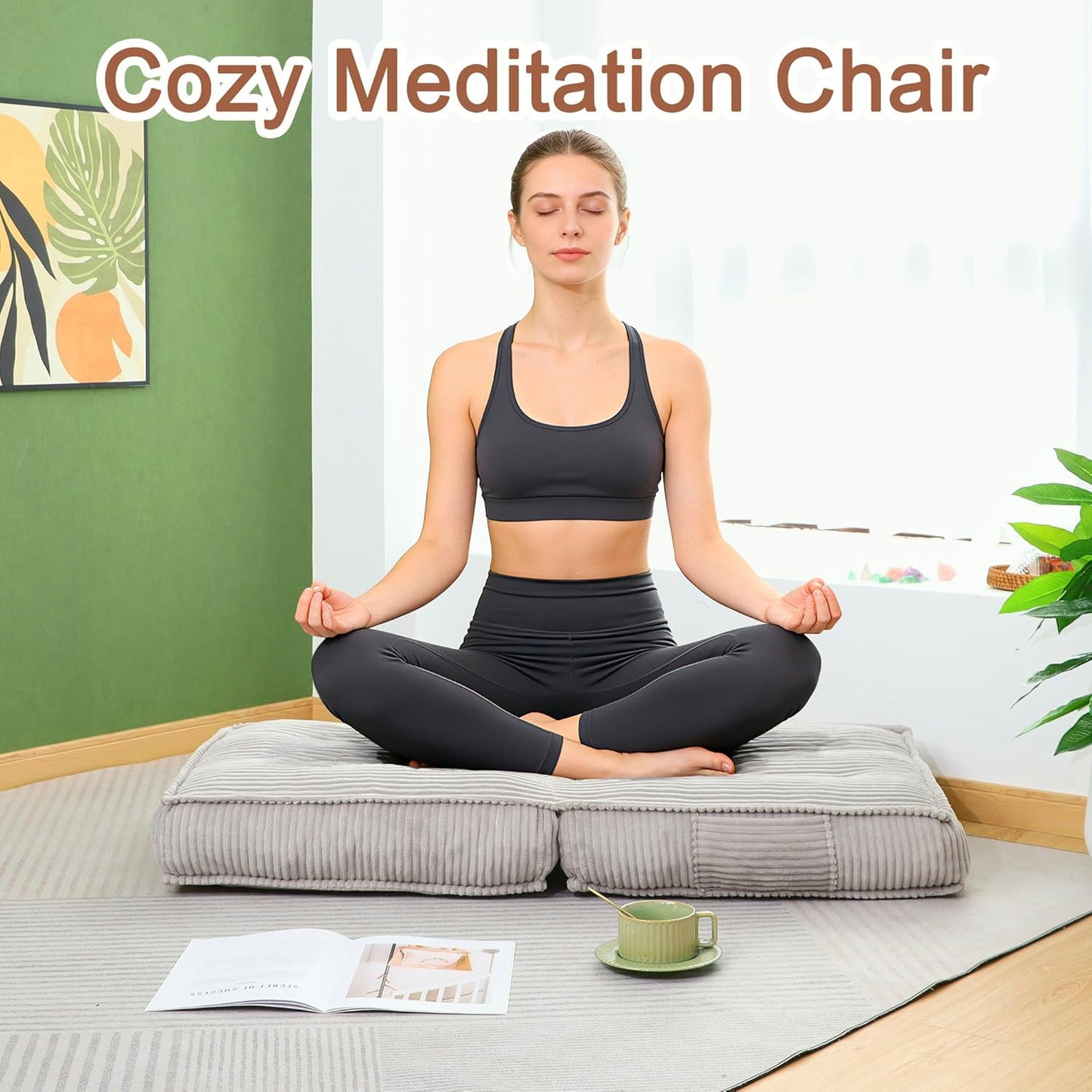 Adjustable Floor Chair with Back Support, 6-Position, Folding Meditation Chair, Floor Sofa Chairs for Adults, Comfy Accent Chairs for Reading, Gaming, Living Room, Bedroom, Light Grey