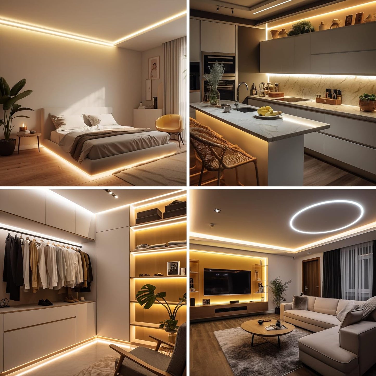 COB LED Strip Light Warm White, High Bright LED Strips with 2400LEDs, RF Remote and UL Power Supply, 3000K Dimmable LED Lights for Bedroom, Kitchen, DIY Home Decoration
