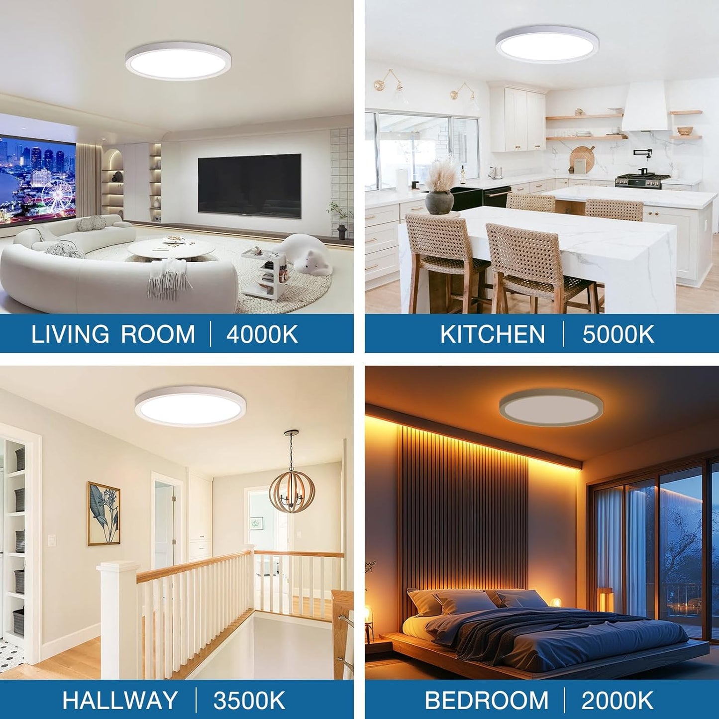 2Pack Dimmable LED Flush Mount Ceiling Light Fixture with Remote Control, 24W 2400LM, 12Inch, 2000K Warm Night Light & 3000K-6500K, Modern Super Slim Ceiling Lamp for Bedroom Kitchen, White