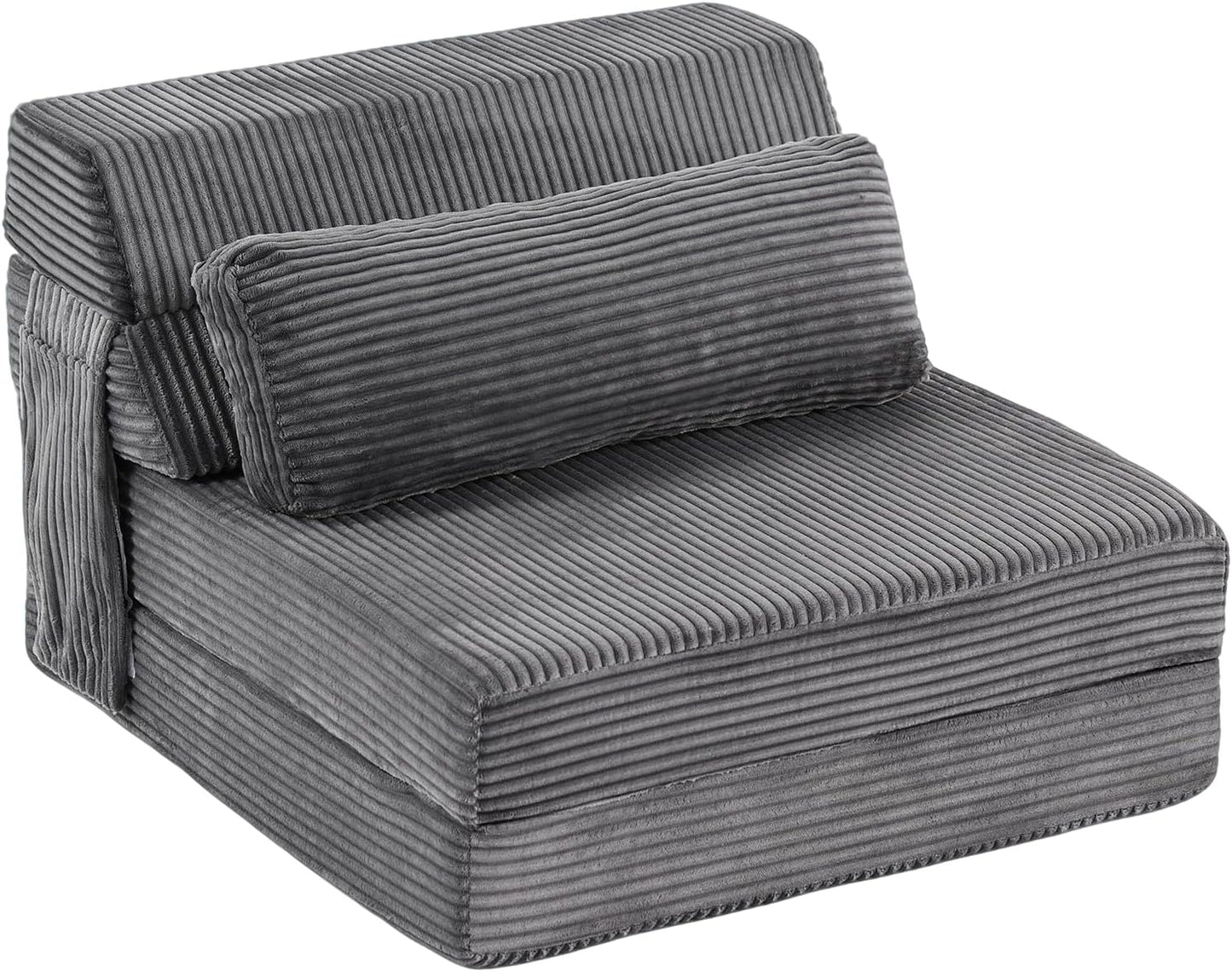 Folding Sofa Bed with Pillow, Convertible Sleeper Chair, Comfy Floor Futon Couch Mattress Lounge Lounge Sofa for Adults Portable Fold Out Chair Bed for Living Room Bedroom, Single, Gray