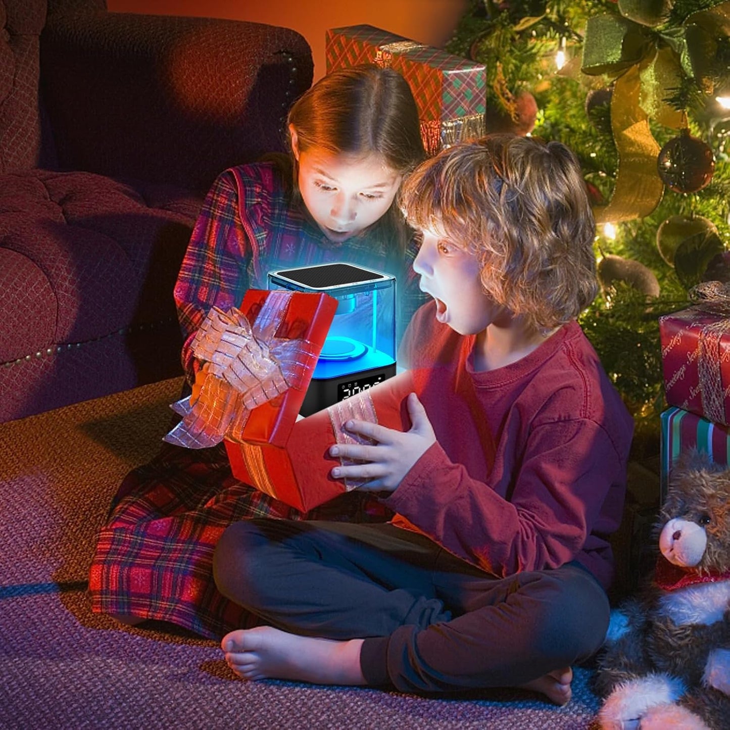 Night Light Bluetooth Speaker, Multi-Functional Dual Alarm Clock, MP3 Player, Touch Sensor Bedside Lamp, 48 RGB Color Changing, Gifts for 10 11 12 13 14 Year Old Teenage Boys Girls
