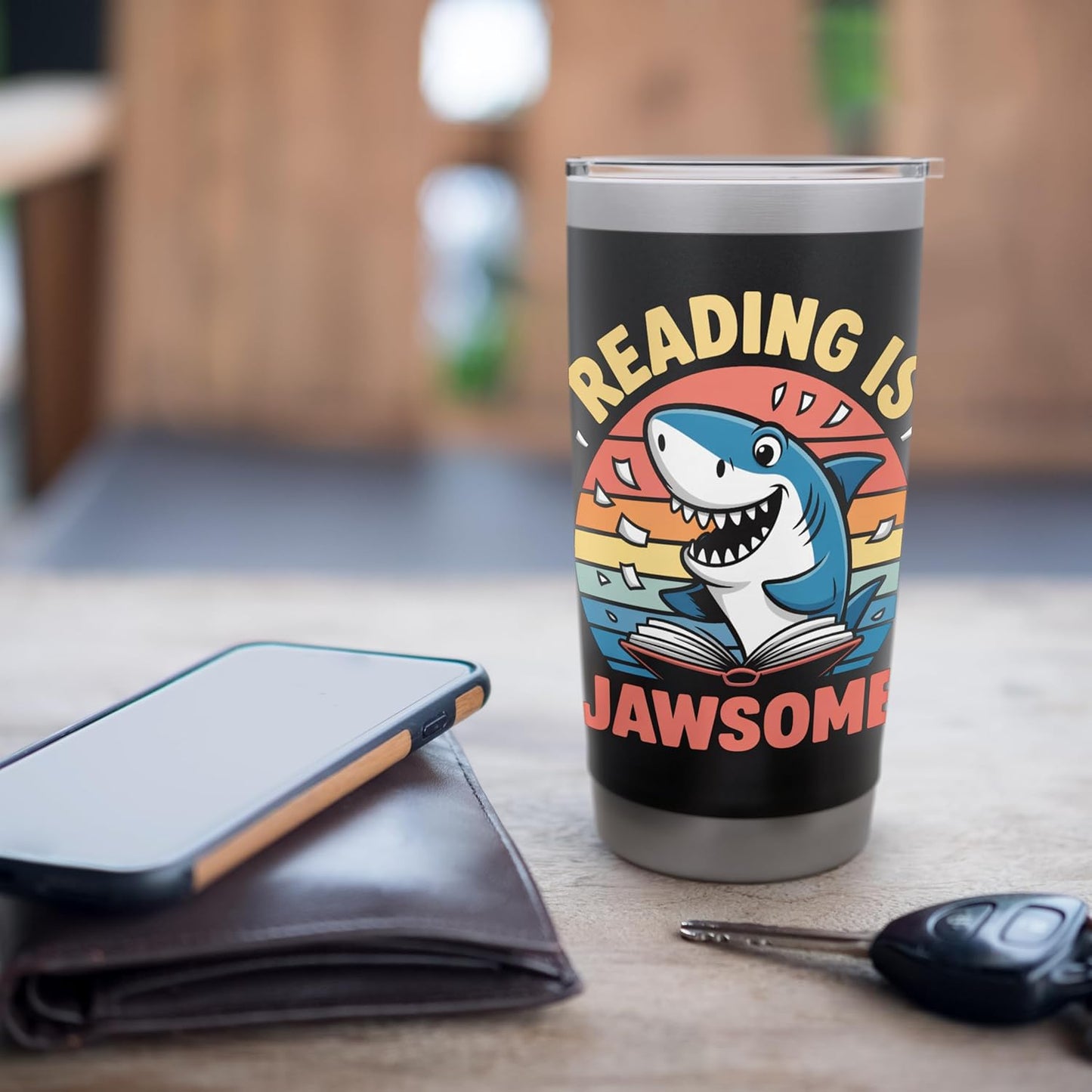 Reading Is Jawsome Shark reading Stainless Steel Insulated Tumbler
